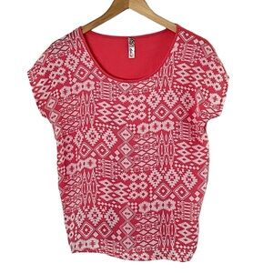 Peach/white patterned scoop neck lightweight cap sleeve blouse size medi…